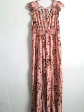 Xhilaration Pink Floral Wide Leg Jumpsuit Medium Boho